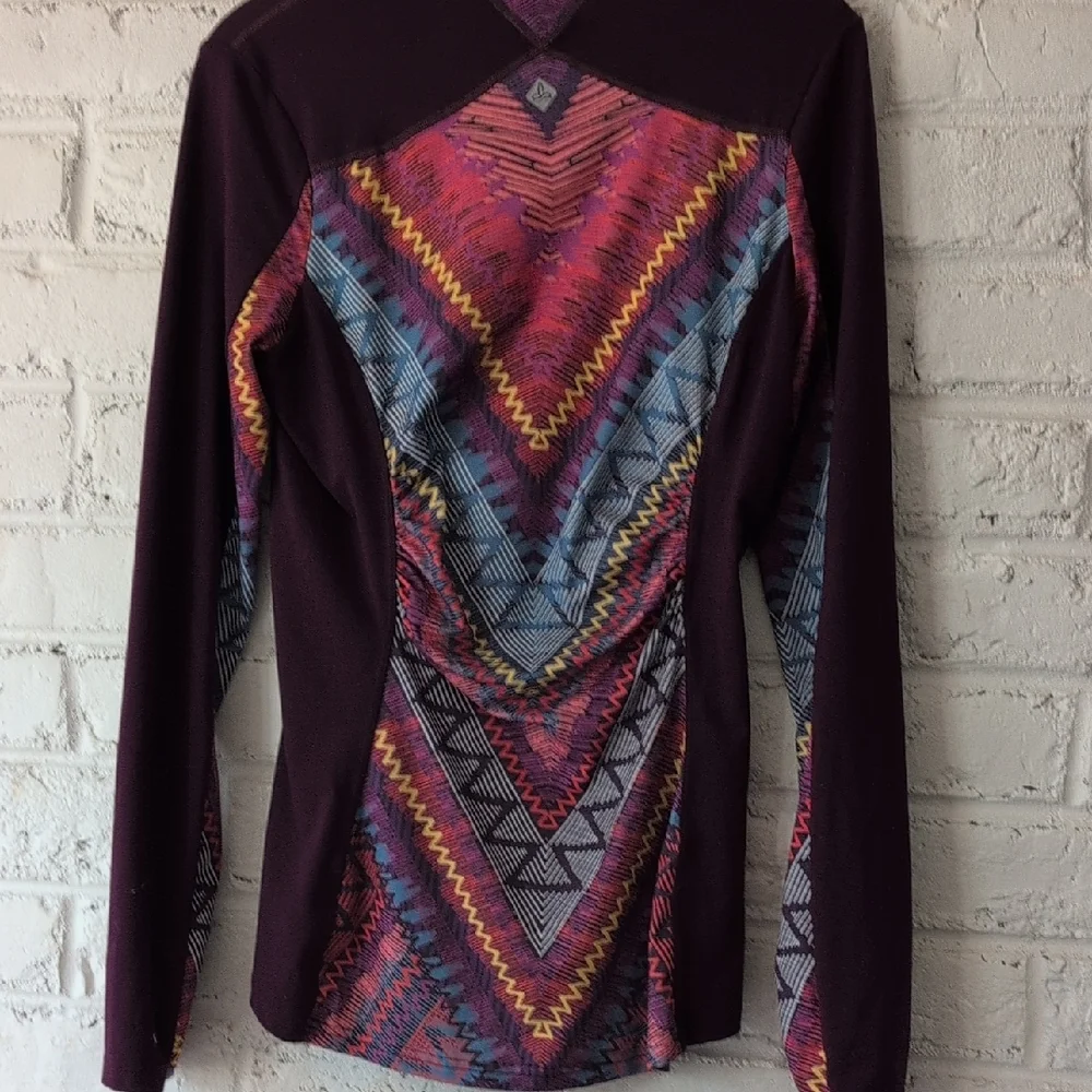 Prana Plum Athletic Zip Pullover with Multicolor Chevron Print - Picture 6 of 8